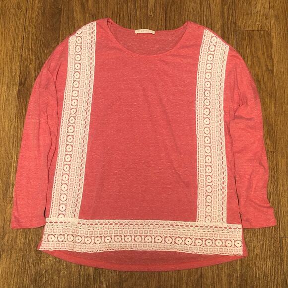 Boutique Entro Pink White Heathered Embroidered Long Sleeve Blouse Size Small - Picture 1 of 5